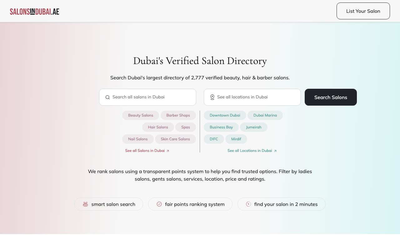 Salons in Dubai website