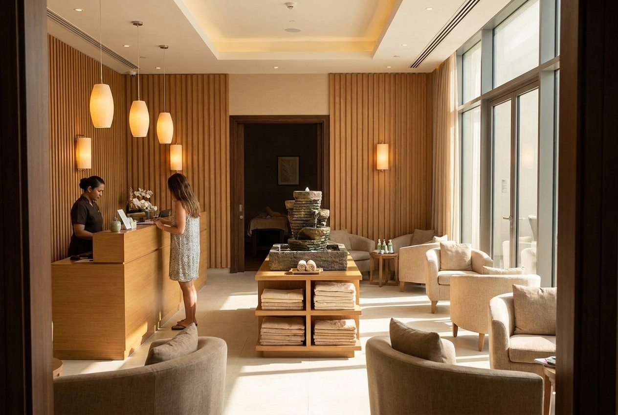 A spa with one customer and everywhere else empty