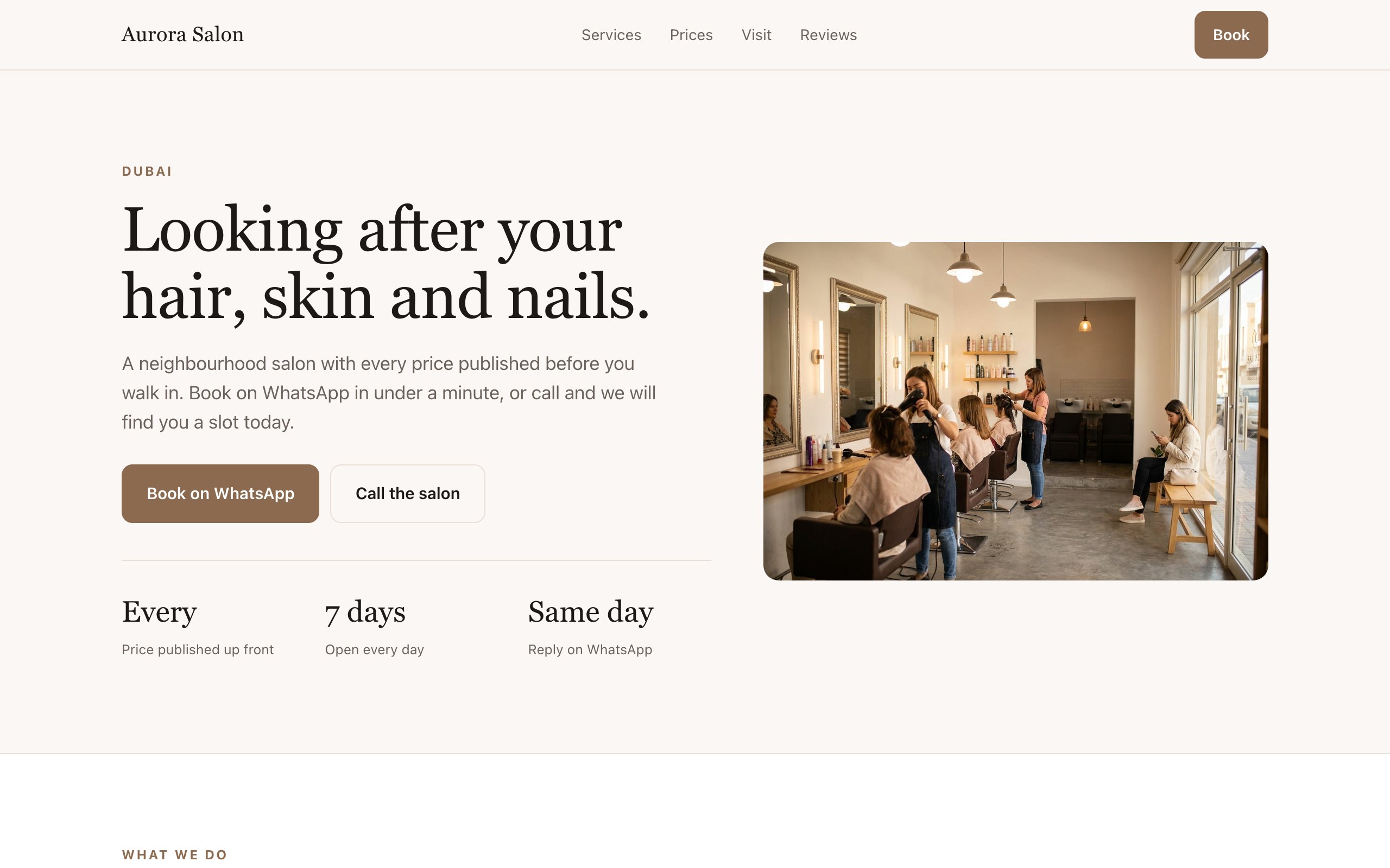 The salon website template, shown on a laptop